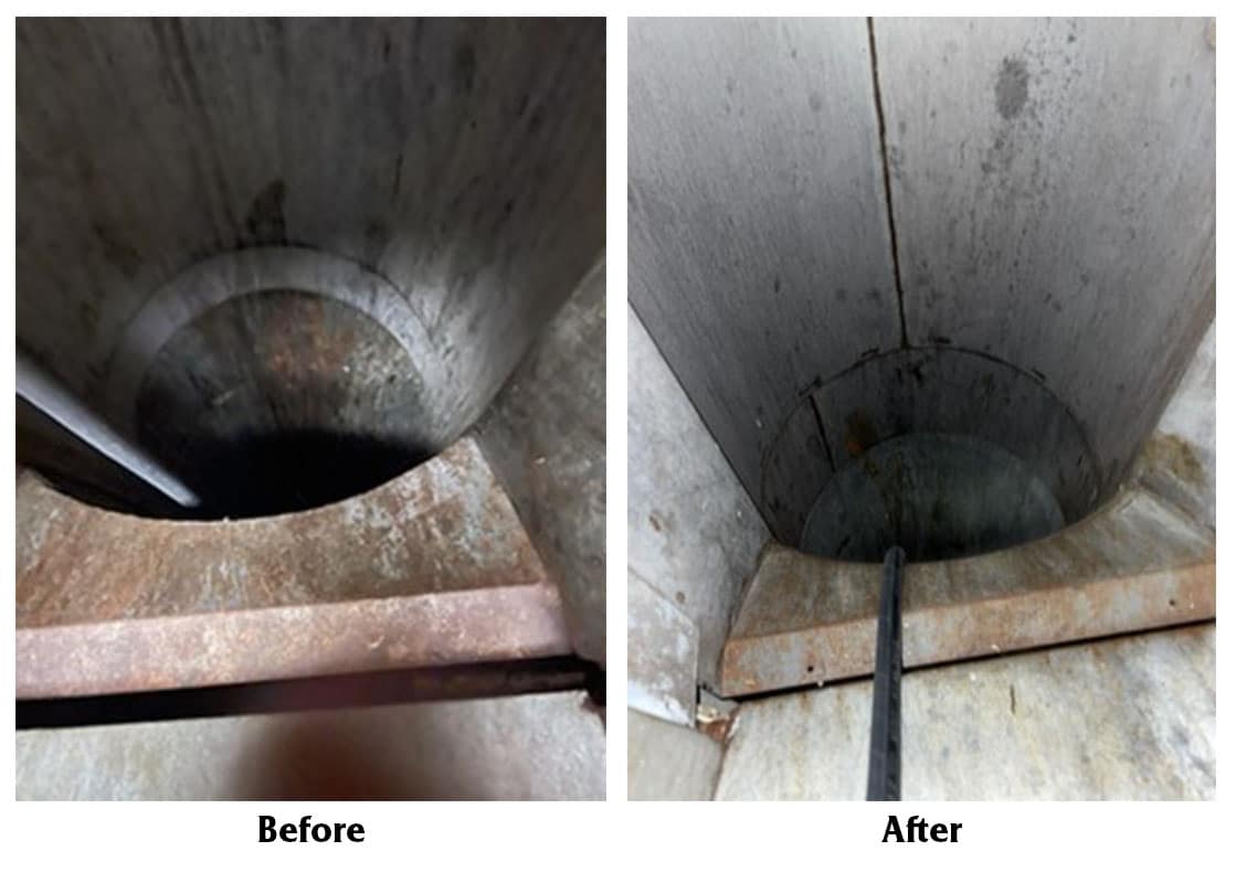 trash chute sanitization before and after