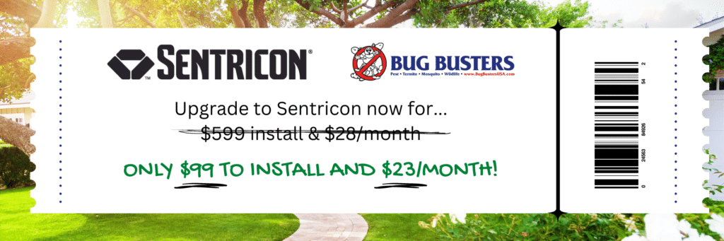 coupon style image that reads "upgrade to sentricon now for..." and "$599 install & $28/month" scratched out. Written underneath is "only $99 to install and $23/month!"